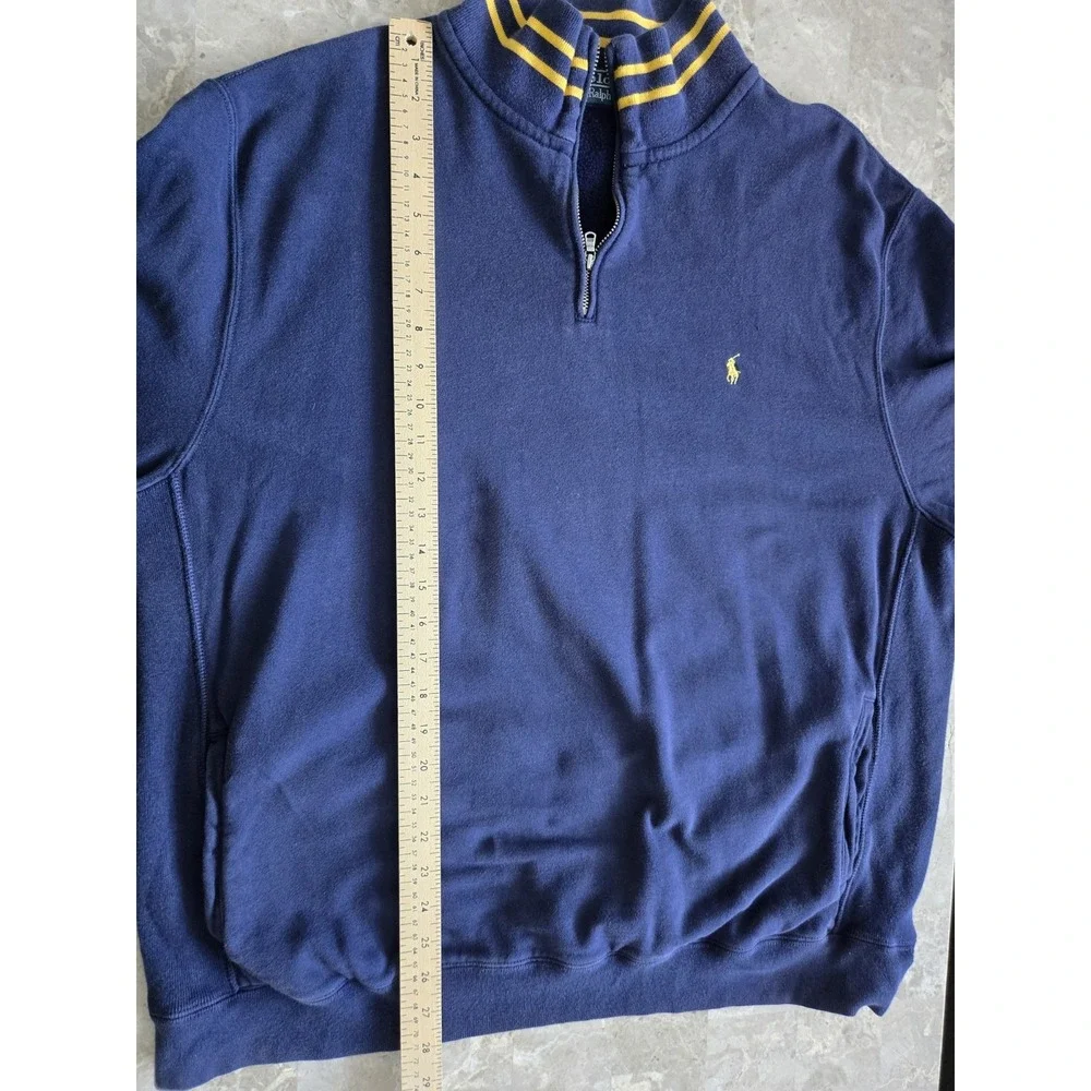 Vintage Polo Ralph Lauren Stripe Collar Quarter Zip Blue Jumper Sweater Men's XL